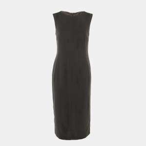 Pre Owned Max Mara Charcoal Grey Crepe Sleeveless Midi Dress M