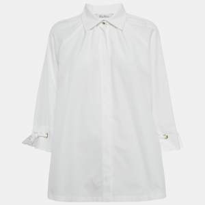 مملوكة مسبقًا Max Mara White Cotton Sleeve Tie Detail Blouse L