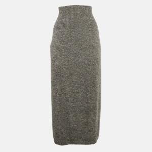 Pre Owned Max Mara Leisure Grey Wool Knit Midi Skirt L