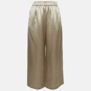 Pre Owned بنطلون ماكس مارا عريض ساق ستان شمبانيا مقاس صغير