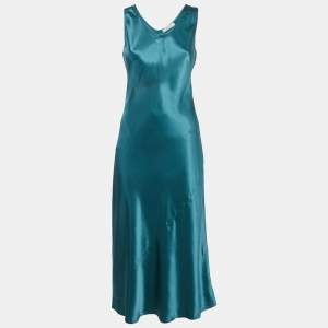 مملوكة مسبقًا Max Mara Leisure Teal Blue Satin Sleeveless Midi Dress S