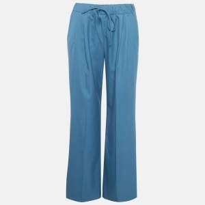 Pre Owned Max Mara Blue Wool Elastic Waist Trousers M