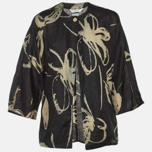 مملوكة مسبقًا Max Mara Black Floral Print Linen Light Jacket S 