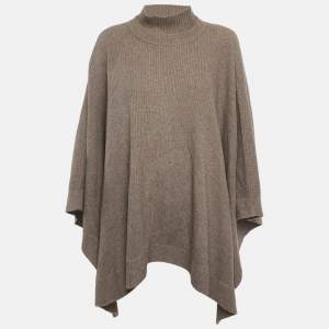 Pre Owned Max Mara Beige Cashmere Rib Knit Poncho One Size 