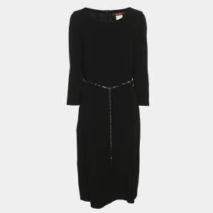 Pre Owned Max Mara Black Wool Blend Belted Midi Dress L