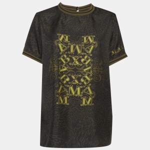 Pre Owned Max Mara Black/Green Leopard Print Silk Top L