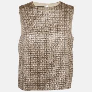 Pre Owned Max mara Brown Lurex Jacquard Sleeveless Top L