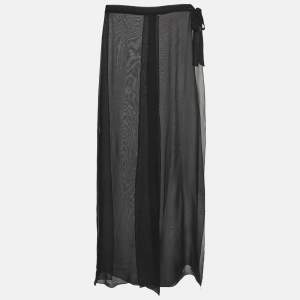 Pre Owned تنورة ماكس مارا شيفون أسود شفاف بشق ملفوف مقاس متوسط