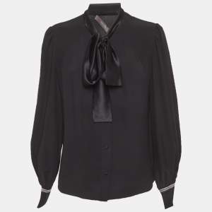 Pre Owned Max Mara Black Sateen Neck-Tie Shirt M