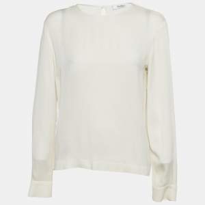 Pre Owned Max Mara Cream Jersey and Silk Long Sleeve Top M