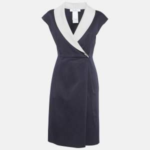 Pre Owned Max Mara Navy Blue Cotton Midi Dress S