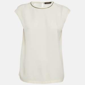 مملوكة مسبقًا Max Mara Cream Crepe Sleeveless Blouse M