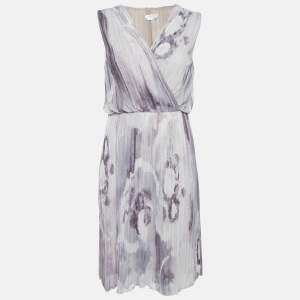 Pre Owned Max Mara Grey Printed Plisse Midi Dress M