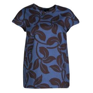 'S Max Mara Blue and Black Leaf Printed Cap Sleeve Top M