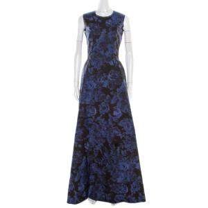 فستان ماكس مارا اسينوسو مطبوع مورد بلا أكمام أسود و أزرق S