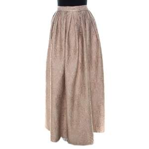 Max Mara Cream Lurex Floral Pattern Jacquard Long Skirt S 