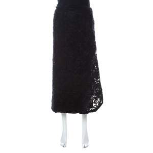 Max Mara Black Textured Wool Mid Length Wrap Skirt L 