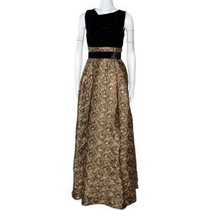 Max Mara Black Velvet & Embossed Lurex Jacquard Draped Dress S