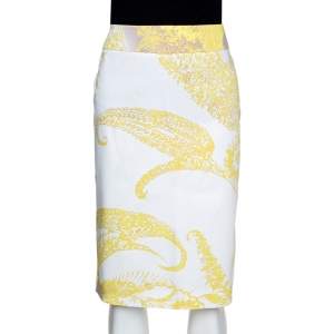 Max Mara Yellow Paisley Print Stretch Cotton Pencil Skirt M