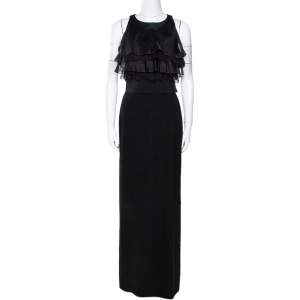 Max Mara Black Silk Lace Trim Sleeveless Maxi Dress S