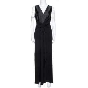 Pre Owned Max Mara Black Satin & Crepe Bow Detail Sleeveless Maxi Dress L