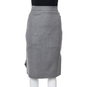 Pre Owned Max Mara Grey Wool Flared Back Detail Pencil Skirt M