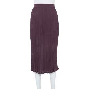 Pre Owned Max Mara Grape Plissé Satin Emmy Midi Skirt M