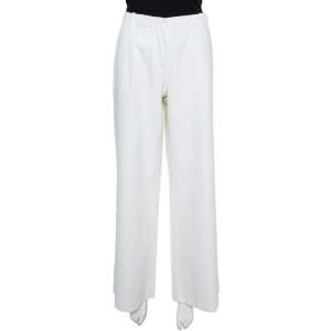 Pre Owned Max Mara  White Denim Wide Leg Pants L