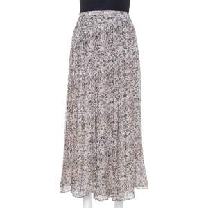Max Mara Cream Printed Chiffon Pleated Maxi Skirt S