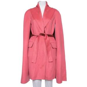 Max Mara x Atelier Coral Pink Cashmere Belted Cape Coat M
