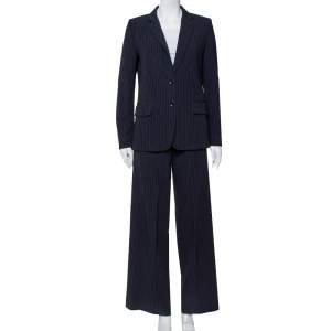 Pre Owned بذلة ماكس مارا سيلز صوف مخطط أزرق كحلي مقاس وسط (ميديوم)
