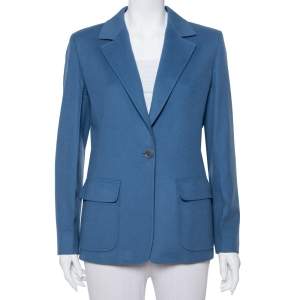 Max Mara Teal Blue Wool Button Front Blazer M
