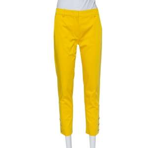 Pre Owned Max Mara Yellow Cotton Button Detail Trousers S