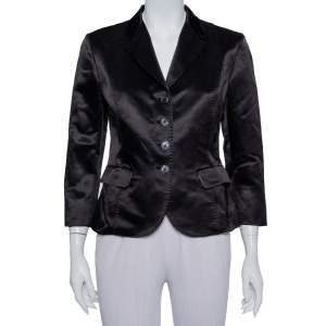 Max Mara Black Satin Button Front Blazer M
