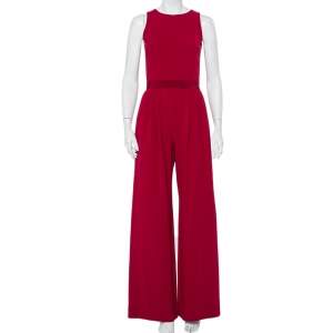 Max Mara Magenta Crepe Sleeveless Belted Cady Jumpsuit M