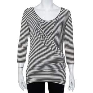 Max Mara Grey Striped Knit Draped Top S