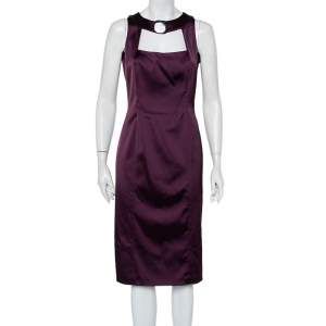 Max Mara Purple Stretch Satin Sheath Dress M