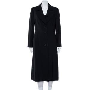 Pre Owned Max Mara Black Wool Button Front Mid Length Coat L