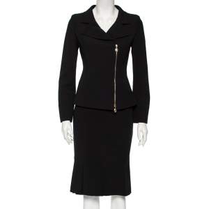 Max Mara Black Crepe Double Breasted Blazer & Skirt Set S