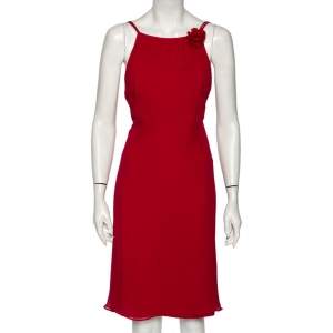 Max Mara Magenta Silk Chiffon Strap Sleeveless Midi Dress M