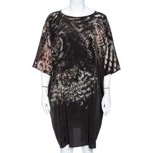 Max Mara Black Owl Printed Silk Oversized Bianca Dress XL