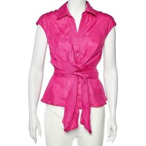 Max Mara Pink Linen Wrap Detail Sleeveless Shirt S