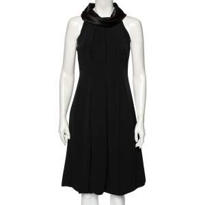 Max Mara Vintage Black Crepe And Satin Collar Detailed Balloon Dress M