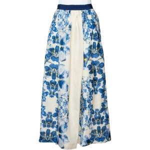 Max Mara White & Blue Floral Print Silk Maxi Skirt S