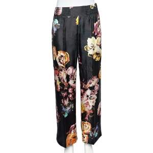 Max Mara Black Floral Print Silk Ponera Trousers M