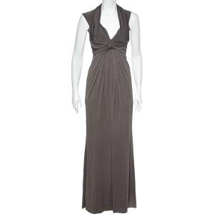 Max Mara Grey Jersey Ruched Maxi Dress S