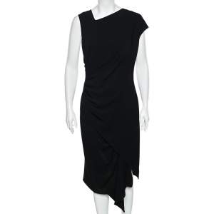 Max Mara Black Crepe Draped Detail Sleeveless Midi Dress L