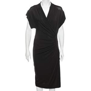Max Mara Brown Jersey Draped Detail Midi Dress M