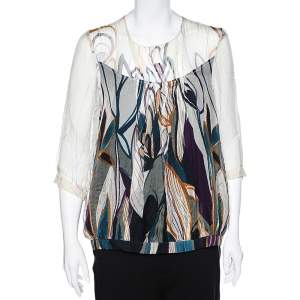 Max Mara Studio Multicolor Printed Silk Top L