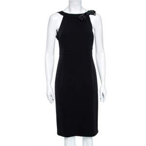 Max Mara Black Crepe Bow Detailed Sleeveless Dress M